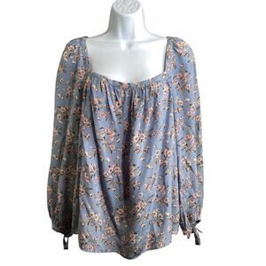 Rebecca Taylor Women's Tilda Blue Silk Floral Peasant Blouse Size L Boho Fairy